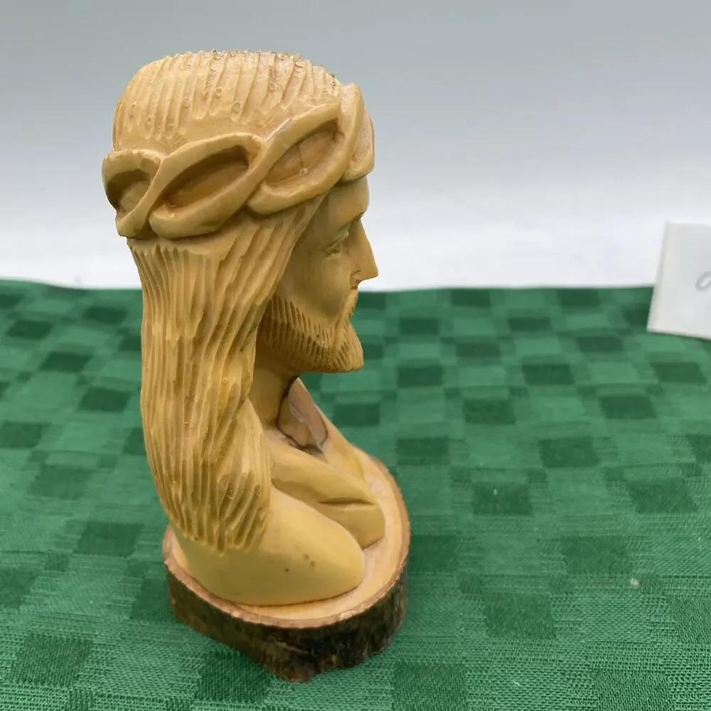 Vintage Hand Carved Wooden Bust Of Jesus 5 1/4